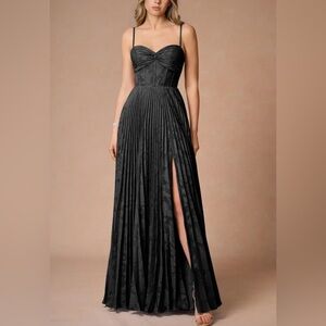 Azazie Black Pleated Maxi Dress with Sweetheart Bodice